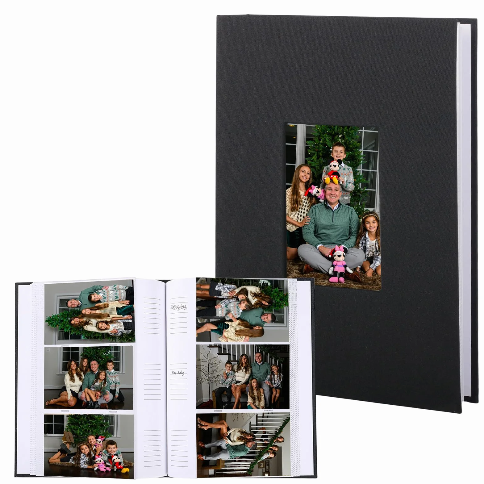 Album Photo 10x15 cm - 300 Photos, 50 Pages,Album Photo Vierge Couverture en Lin Noir avec Fenêtre Frontale et Espace d’Écriture - Idéal pour Enfants, Voyages, Famille, Bébé, Mariage.(Noir)