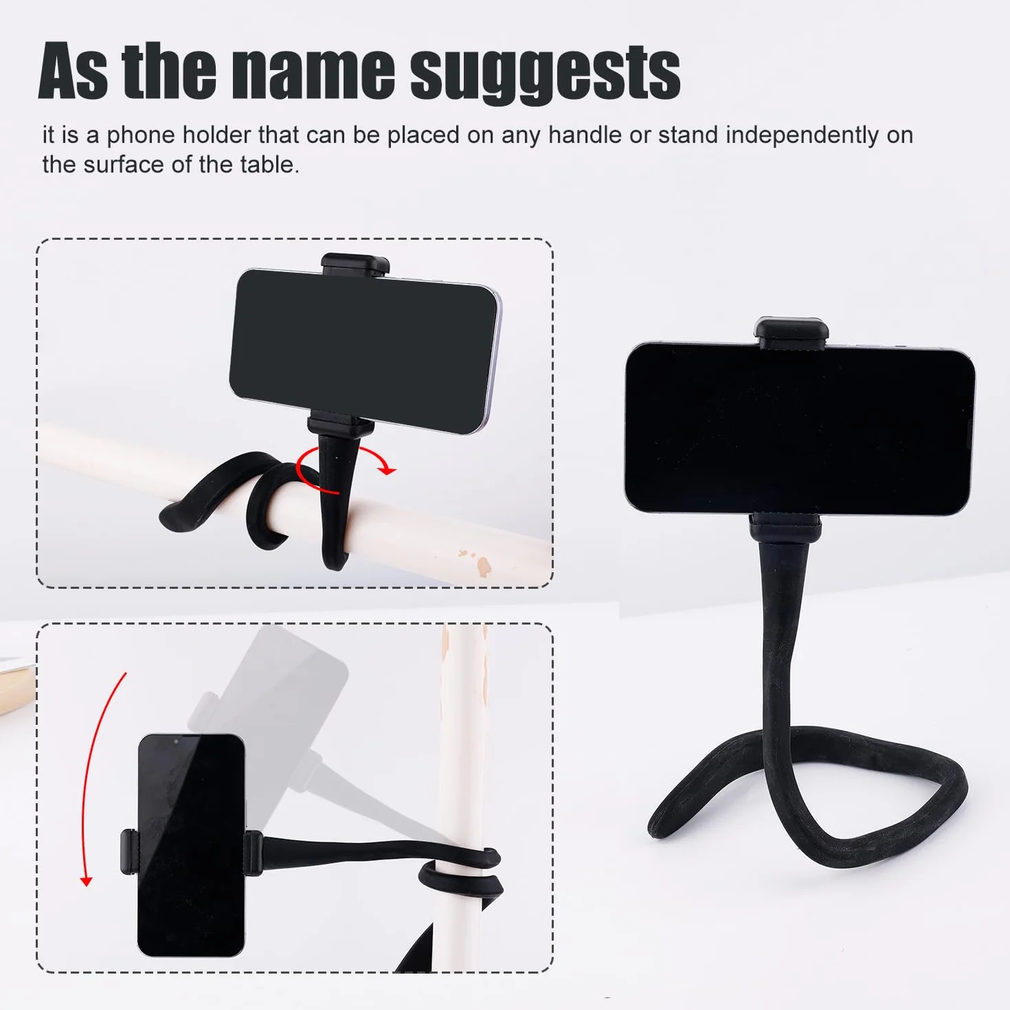 Support Téléphone pour Poussette, Flexible Support pour Téléphone Portable avec Poignée de Bras Antidérapante Alliage Souple GoPro Pince Téléphone pour Poussette Bureau Guidon