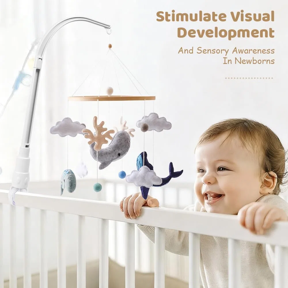 Support Mobile pour Lit Bébé | La Partie Griffe Peut être Ajustée en Largeur | Amovible et Inclinable | Adapté aux Lits d'enfants, Suspension Carillons éoliens Jouet pour Nouveau-né 0-12 Mois