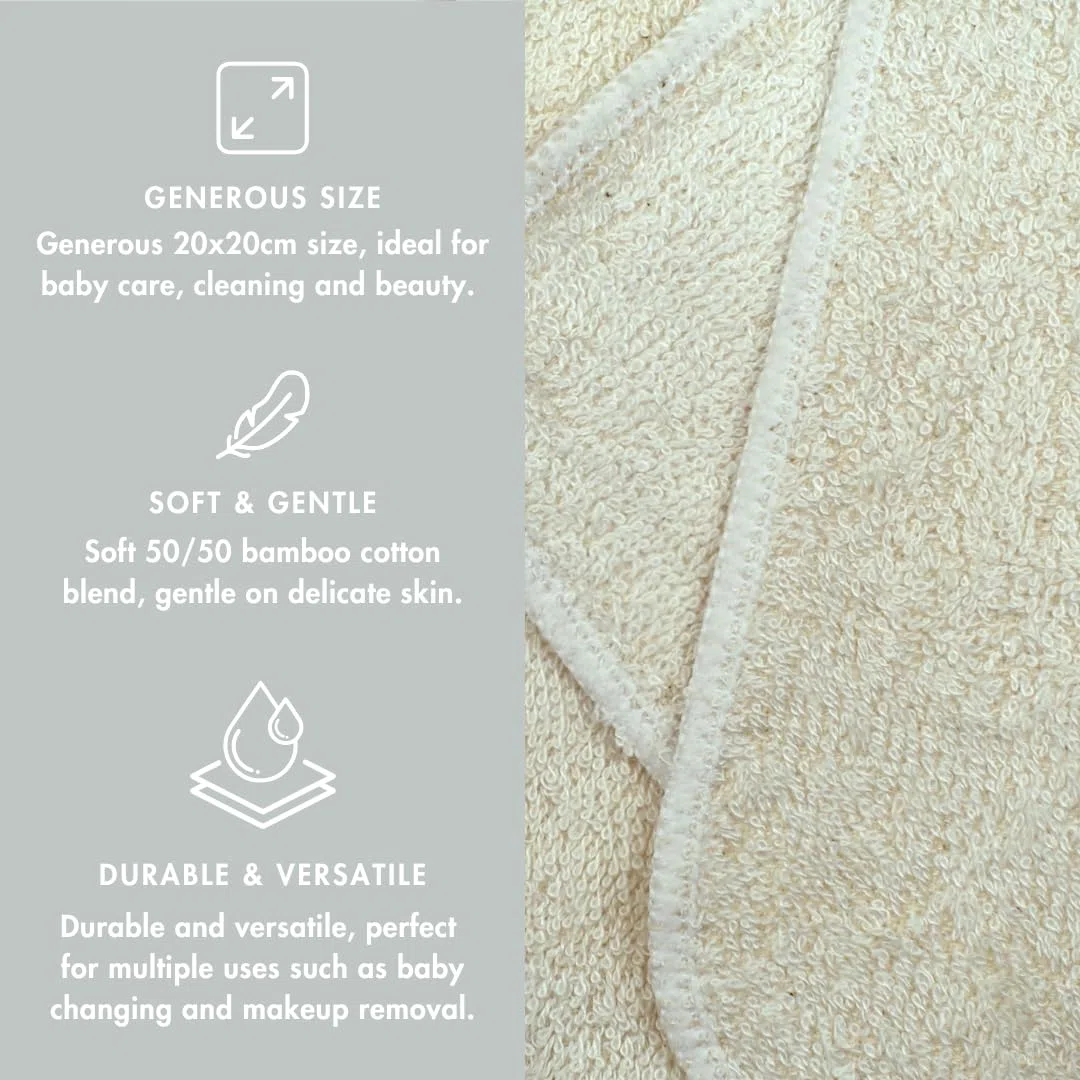MuslinZ 12PK Essuie Bambou Coton Terry Wipes 20x20 cms Face Cloth Lavable Baby Wipes (Unbleached)...