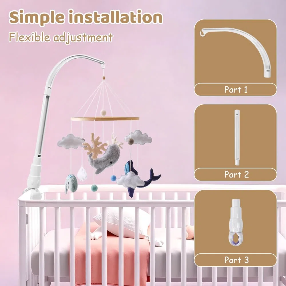 Support Mobile pour Lit Bébé | La Partie Griffe Peut être Ajustée en Largeur | Amovible et Inclinable | Adapté aux Lits d'enfants, Suspension Carillons éoliens Jouet pour Nouveau-né 0-12 Mois