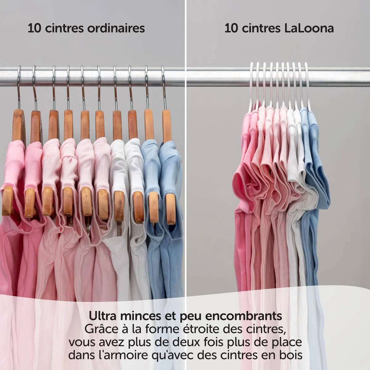 LaLoona - Lot Cintre Enfant Couleur (22 pièces) - Cintres Bebe Plastique Extra Fin pour Vêtements Bébés - Barre Pantalon Antidérapante - Bleu Vert Rose Blanc