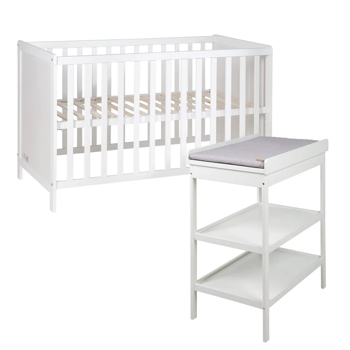 roba Ensemble de Chambre Duo - Lit Cododo 60 x 120 cm + Table à Langer avec Matelas - Blanc/Gris