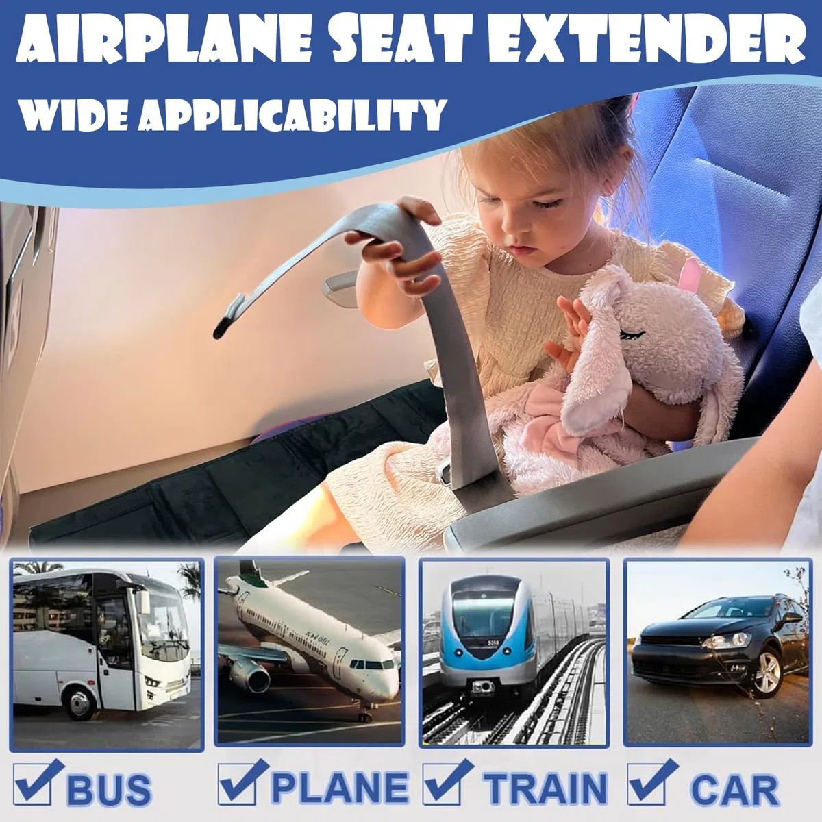 Lit d'avion pour enfants, lit de voyage portable pour tout-petits, ensemble de 2 pièces avec sac en polyester, lit d'avion pour tout-petits - Noir