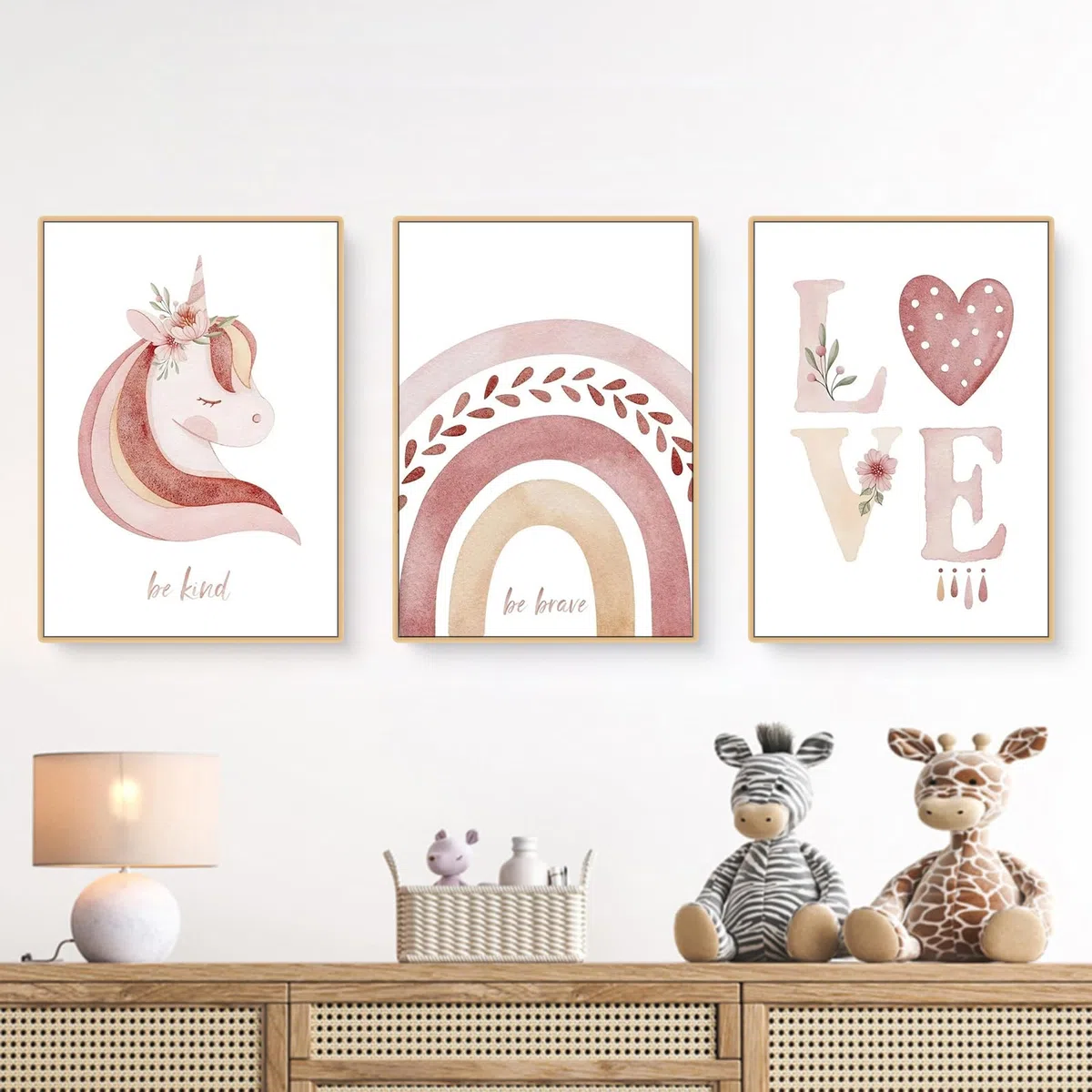 Herfair Lot de 3 images pour chambre d'enfant - Arc-en-ciel - Licorne - Nuages - Poster mural - Décoration murale - Style bohème - Sans cadre - A, 21 x 30 cm A4