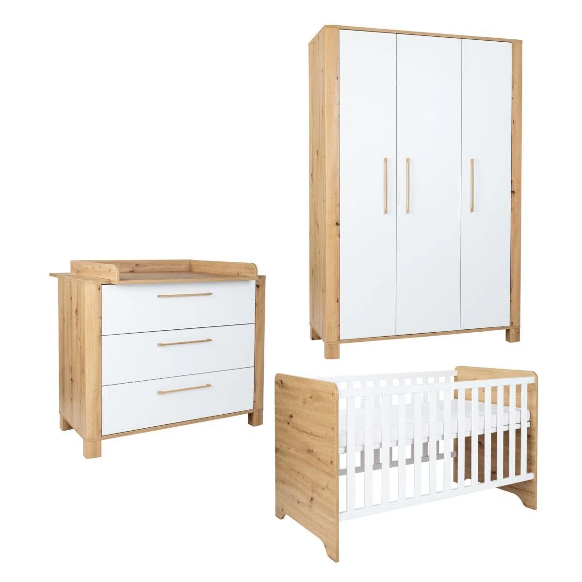 Marlon Ensemble de 3 pièces pour chambre de bébé, armoire, lit, commode à langer