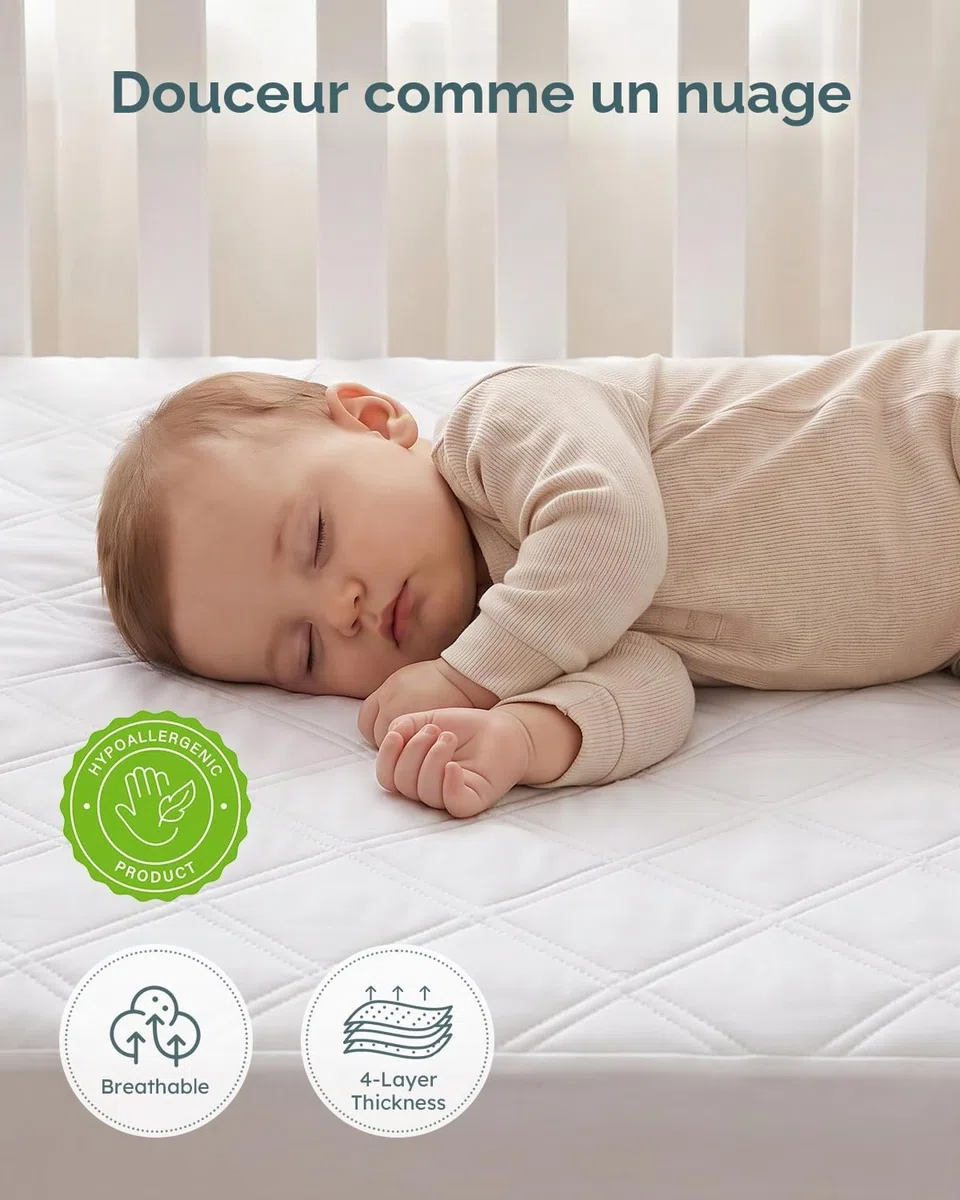 Yoofoss Protège Matelas Imperméable Bebe 50x90 Drap Housse Ajustable Protection de Matelas Bébé Amovible y Lavable pour Lit Berceau