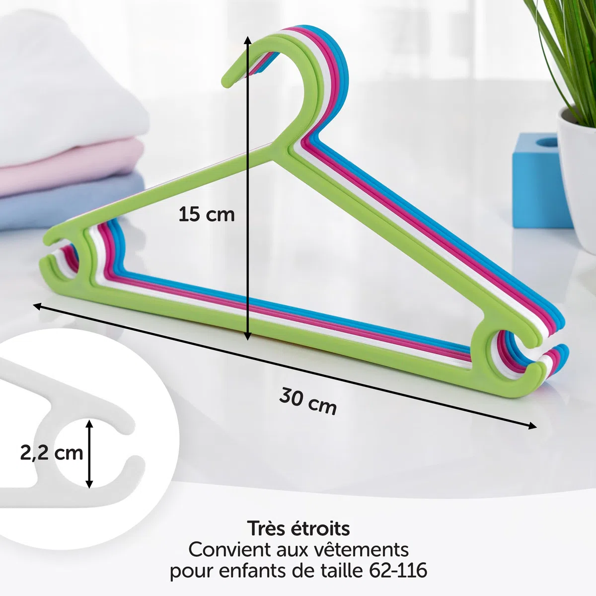 LaLoona - Lot Cintre Enfant Couleur (22 pièces) - Cintres Bebe Plastique Extra Fin pour Vêtements Bébés - Barre Pantalon Antidérapante - Bleu Vert Rose Blanc