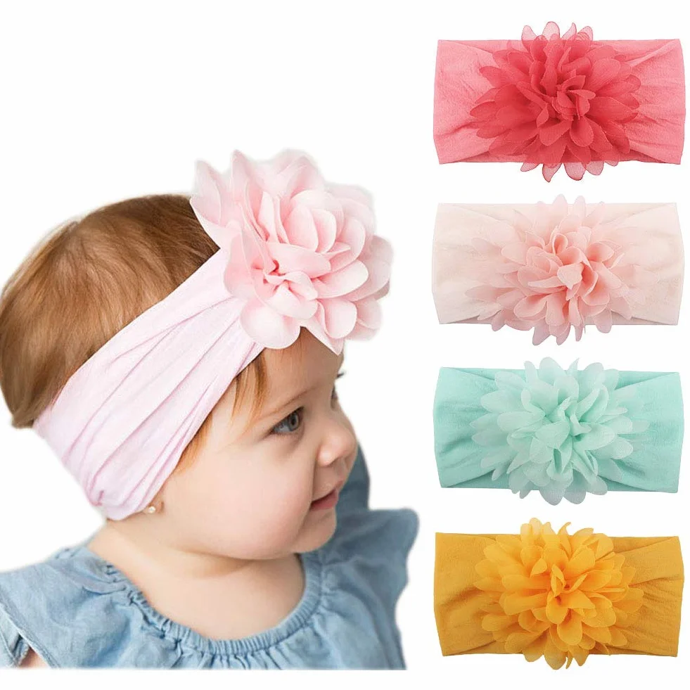 10 pièces bébé filles bandeaux en nylon fleur bandeaux élastique Turban cheveux accessoires pour nourrissons tout-petits nouveau-nés