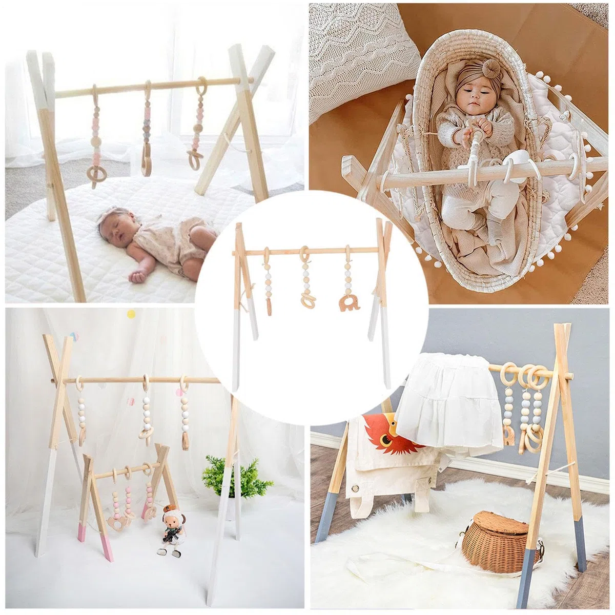 Portique D'eveil Bebe Bois, Arche Eveil Bebe Bois Pliable, Arche D Éveil En, 3 Suspendus - Gymnase D‘Activités Pour Nouveau-né 0-12 Mois - Décor Crèche Et Salon
