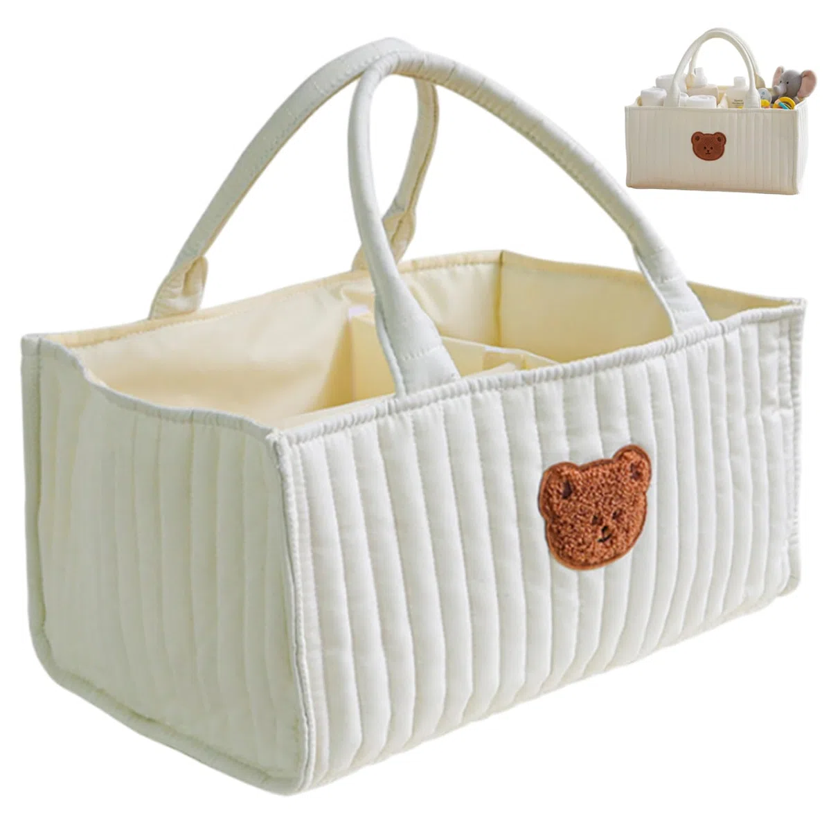 Panier à couches matelassé portable avec séparateurs amovibles et poignées pour la chambre de bébé, panier de rangement pour couches, lingettes, jouets et articles puériculture, à couc