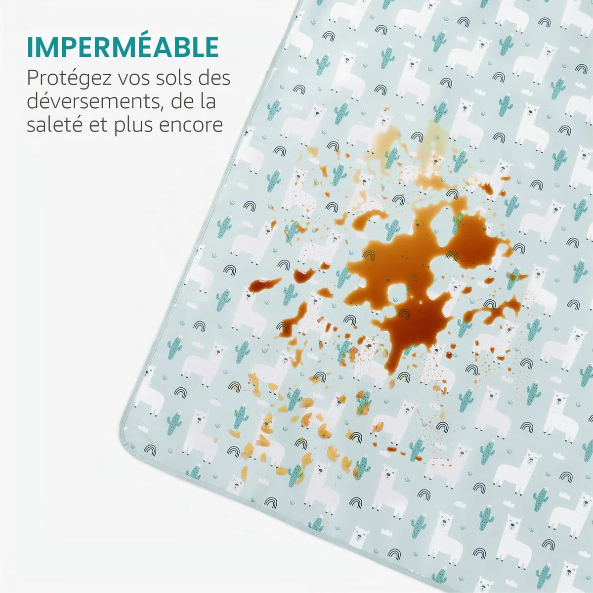 Navaris Tapis pour chaise haute bébé - Housse protection du sol 110 x 110 cm en polyester et silicone - Tapis impermeable bebe anti éclaboussures