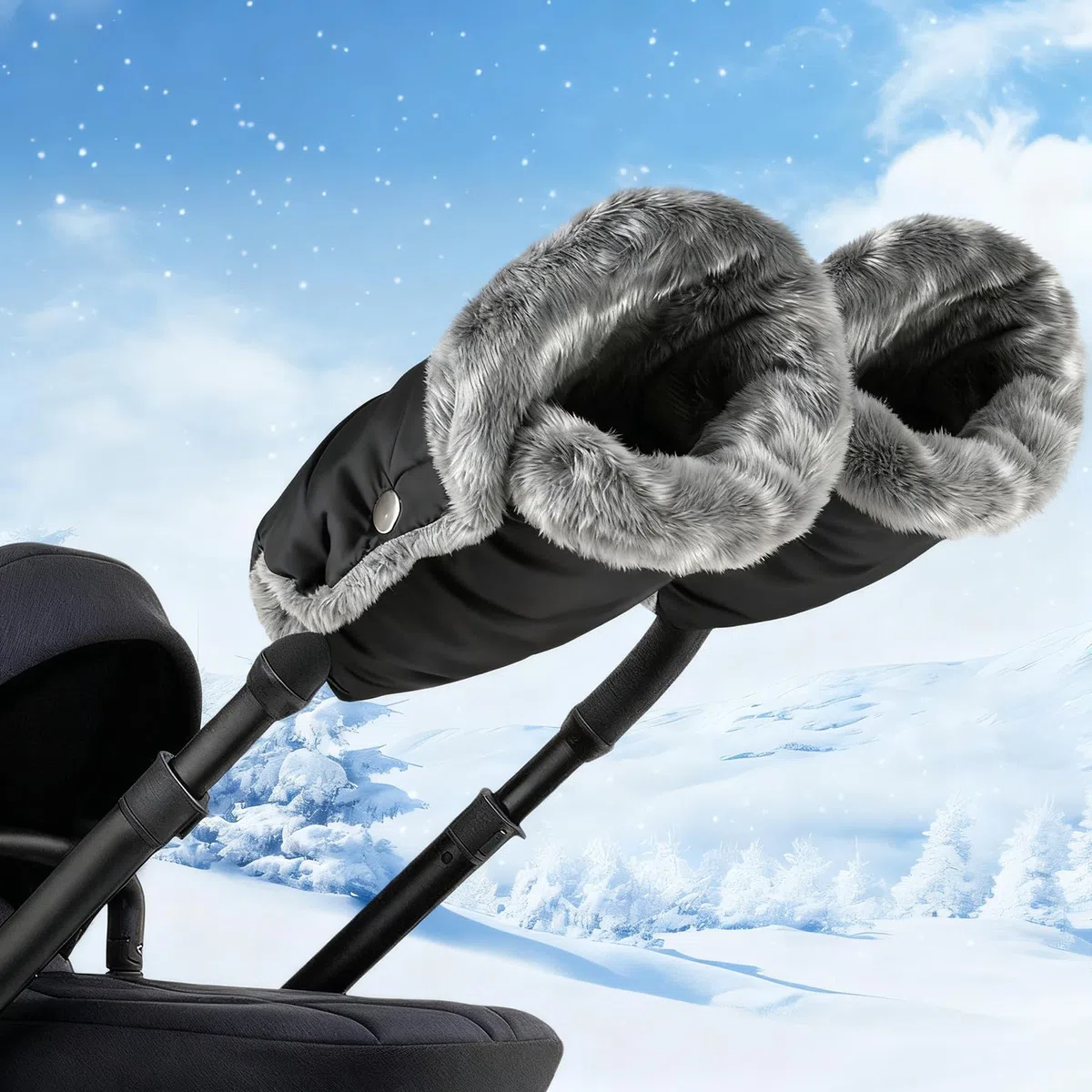 Gants Poussette, Protège-Mains de Poussette Universel-Vent et Imperméable Gant, étendus Poussette Coton Antigel Gants Bébé Chauffe, pour Poussette, Landau, Vélo et Fauteuil Roulant