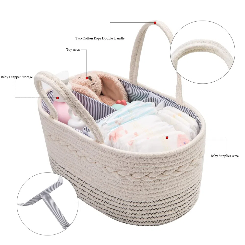 Angelkiss Boîte à couches multifonction pour bébé, sac à couches portable en plein air, sac de rangement en corde de coton, panier de rangement pour couches de bébé