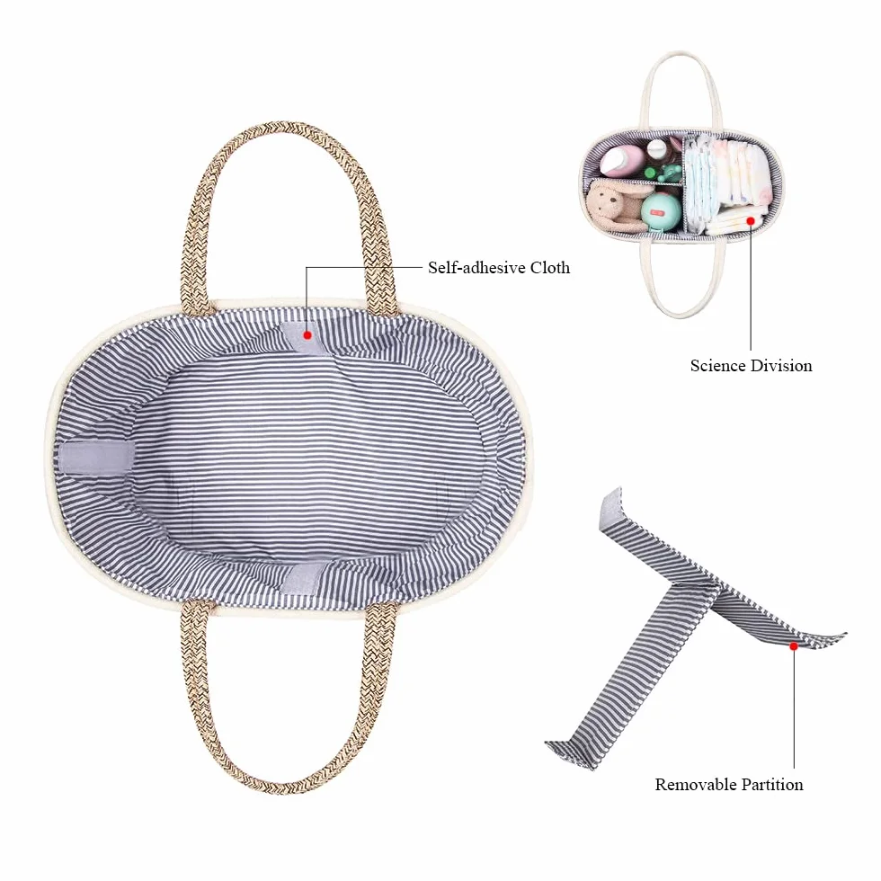 Angelkiss Boîte à couches multifonction pour bébé, sac à couches portable en plein air, sac de rangement en corde de coton, panier de rangement pour couches de bébé