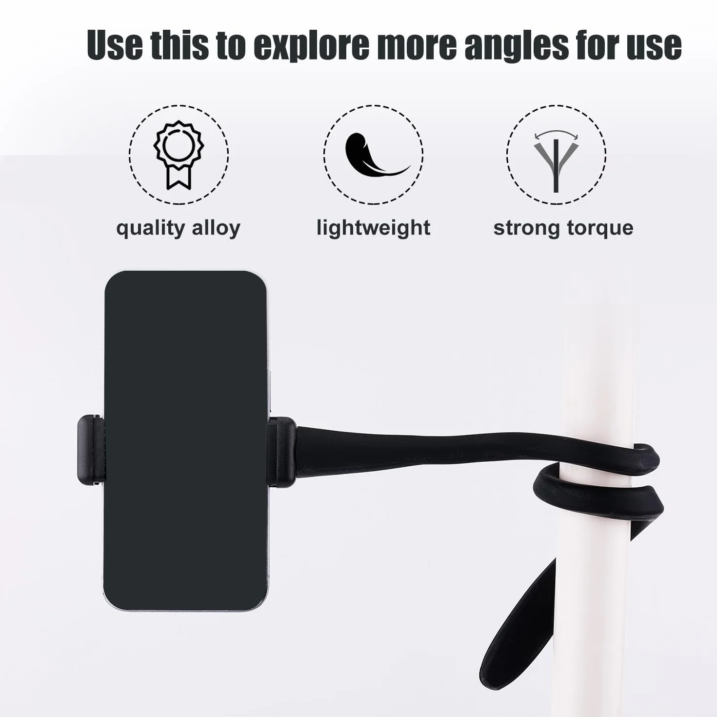 Support Téléphone pour Poussette, Flexible Support pour Téléphone Portable avec Poignée de Bras Antidérapante Alliage Souple GoPro Pince Téléphone pour Poussette Bureau Guidon