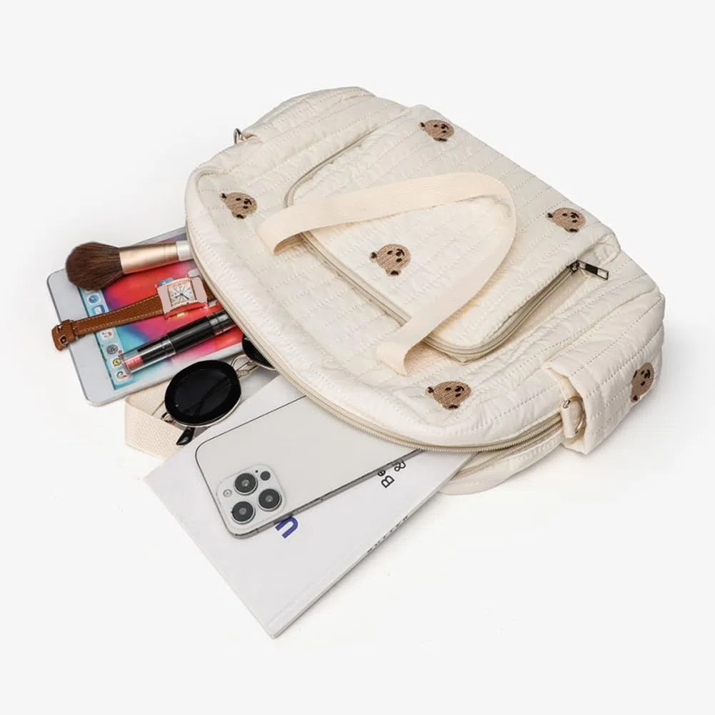 Grand sac à langer cabas, sac à langer matelassé avec motif ours et fleurs, bandoulière réglable, sacs multifonctionnel pour maternité et change de bébé, sacs de voyage pour forents actifs