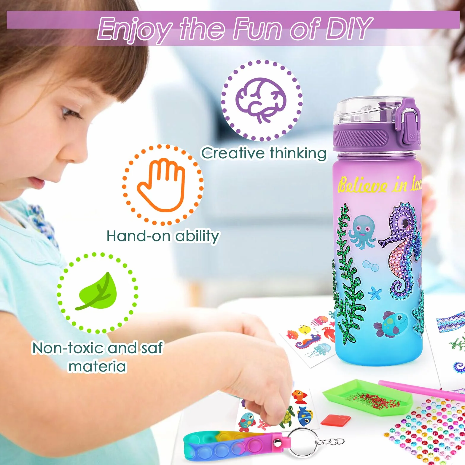 TNEDFOD Bouteille d'Eau Arts et Kits, Kit Décoration de Bouteille d'Eau pour Enfants 5-10 Ans