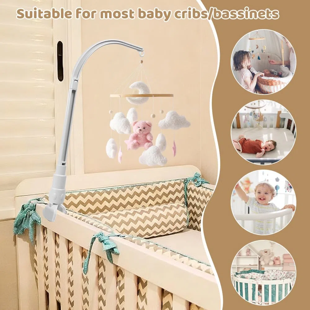 Support Mobile pour Lit Bébé | La Partie Griffe Peut être Ajustée en Largeur | Amovible et Inclinable | Adapté aux Lits d'enfants, Suspension Carillons éoliens Jouet pour Nouveau-né 0-12 Mois