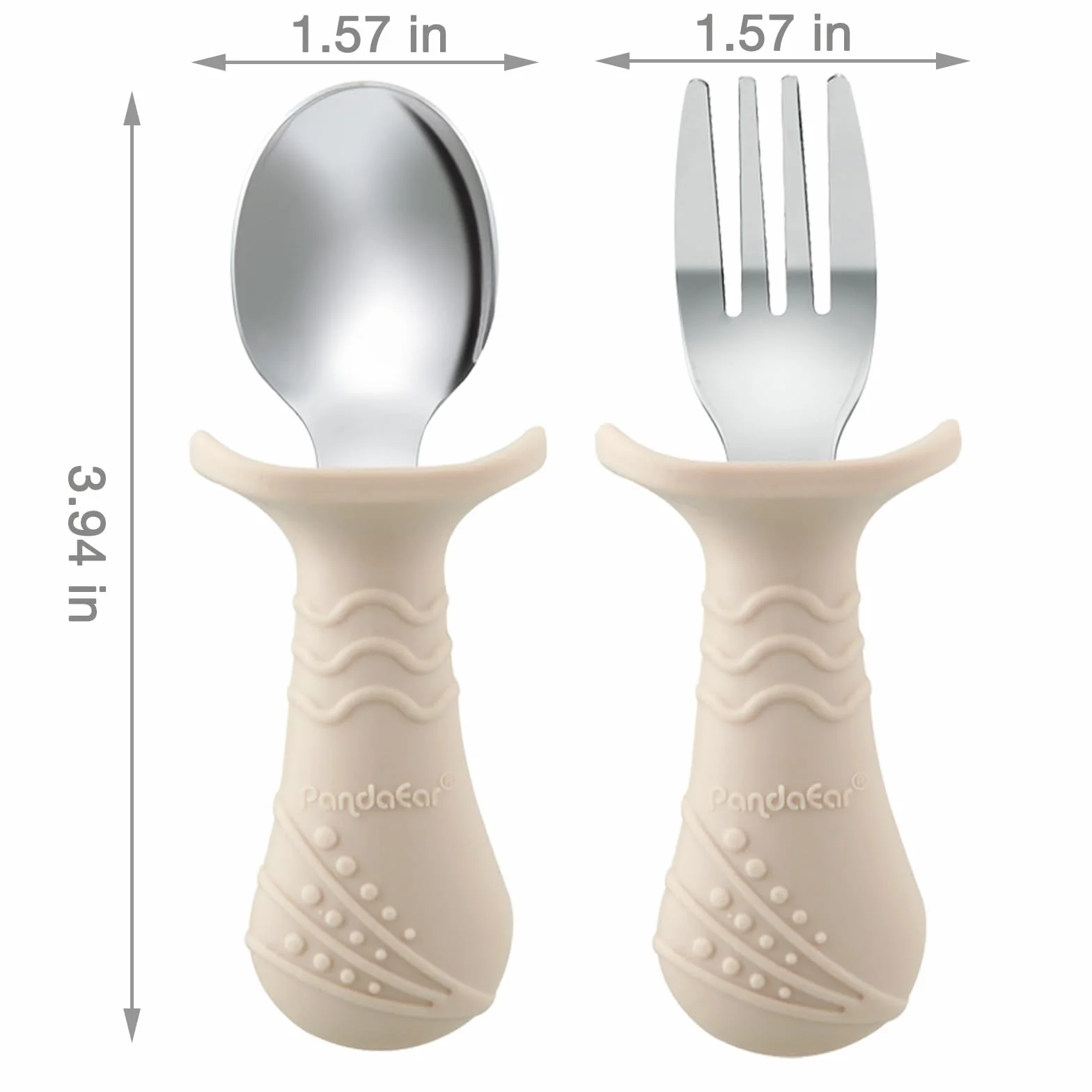 PandaEar Ensemble de Couverts pour Bébé, 6 Pièces Cuillères et Fourchettes en Silicone et Acier Inoxydable pour Bébés et Tout-Petits, sans BPA avec Design Antichoc en Silicone (Bleu & Vert & Beige)