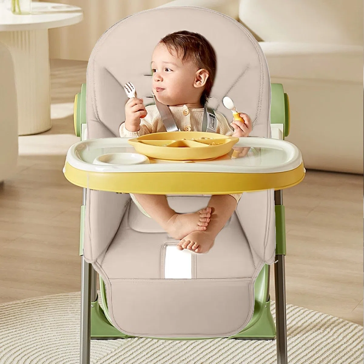 Chaise Haute en Cuir PU pour Bébé, Housse Chaise Haute Confortable et Respirante pour Les Enfants à Manger