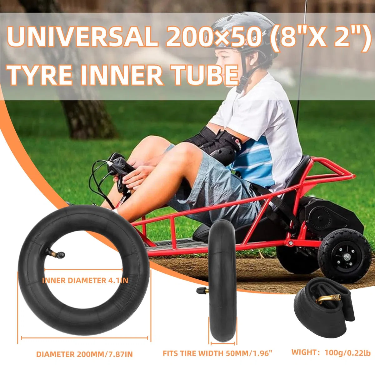 Lot de 2 chambre à air 200x50mm de pneu de scooter électrique pour Razor E100, E150, E175, E200, Power Core E100, Dune Buggy, ePunk, Crazy Cart, PowerRider 360, eSpark