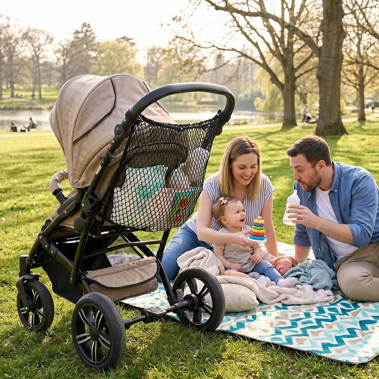 Filet de rangement pour poussette, Sac en filet pour poussette, Poche en filet pour poussette, Grand sac en filet pour poussette, convient aux poussettes, aux landaus et aux véhicules pour enfants