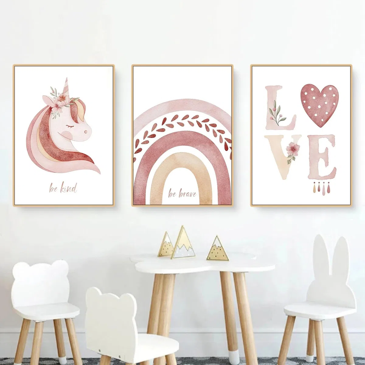 Herfair Lot de 3 images pour chambre d'enfant - Arc-en-ciel - Licorne - Nuages - Poster mural - Décoration murale - Style bohème - Sans cadre - A, 21 x 30 cm A4
