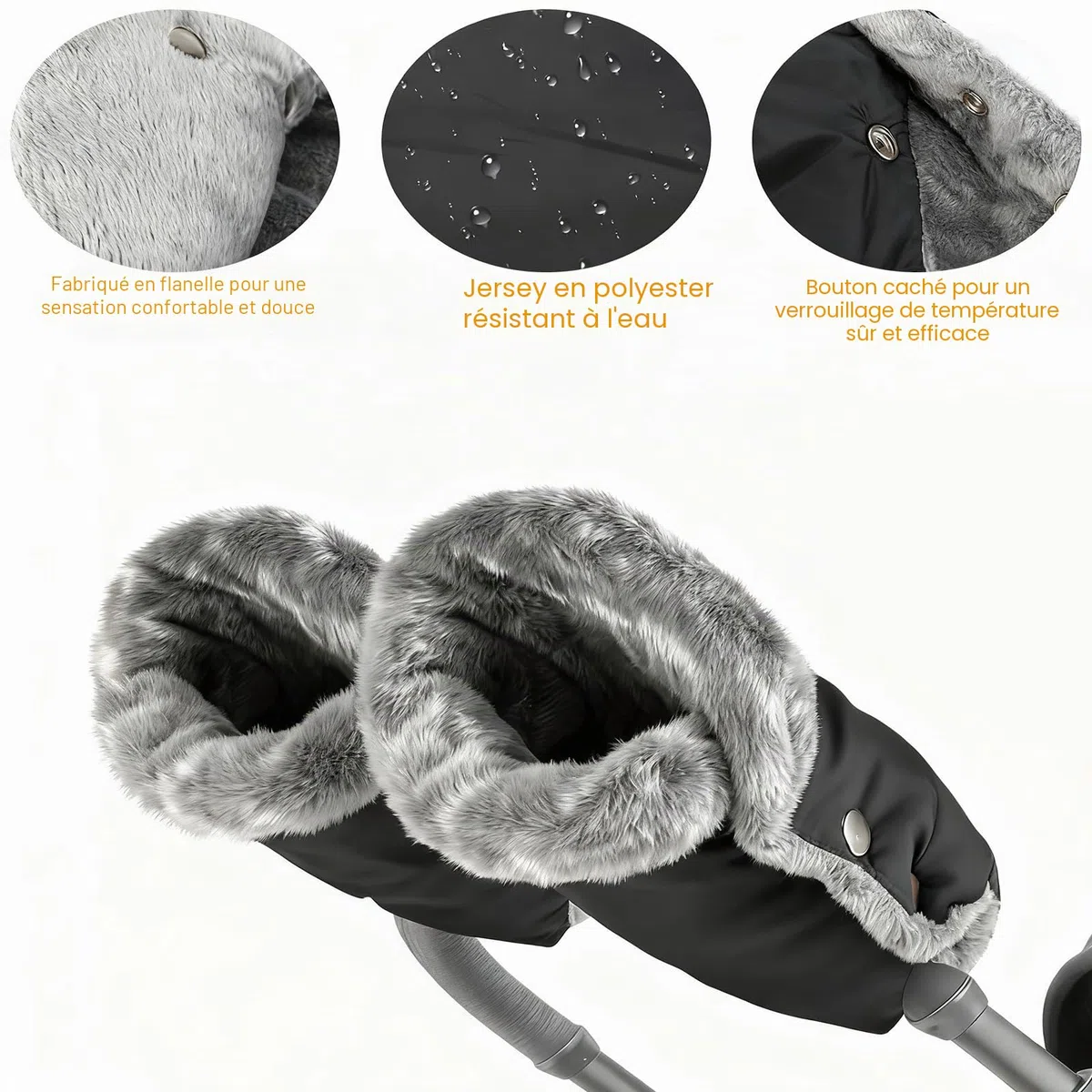 Gants Poussette, Protège-Mains de Poussette Universel-Vent et Imperméable Gant, étendus Poussette Coton Antigel Gants Bébé Chauffe, pour Poussette, Landau, Vélo et Fauteuil Roulant