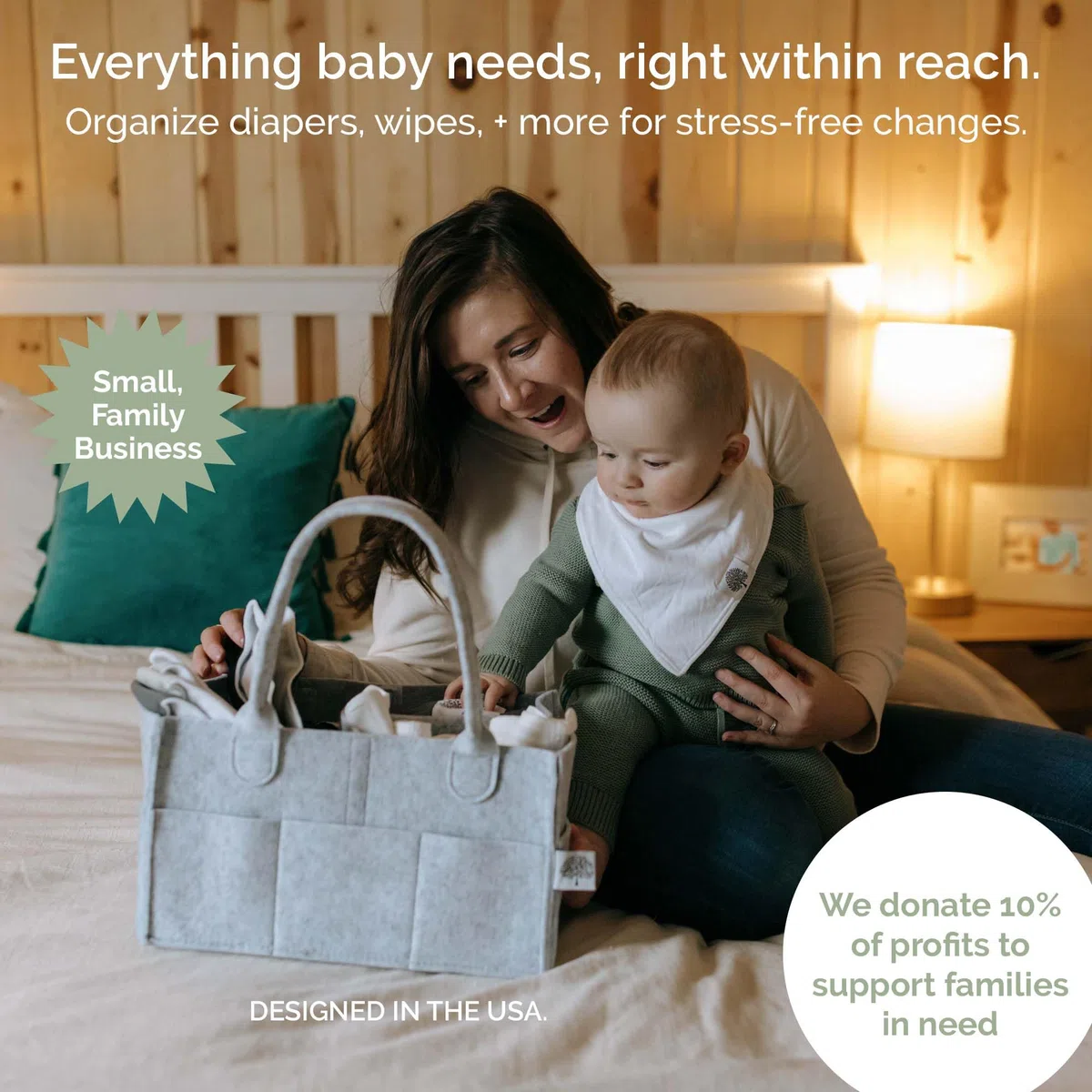 Parker Baby Panier à langer pour bébé, bac de rangement pour chambre d'enfant et organisateur de voiture, pour couches et lingettes pour bébé, gris, standard