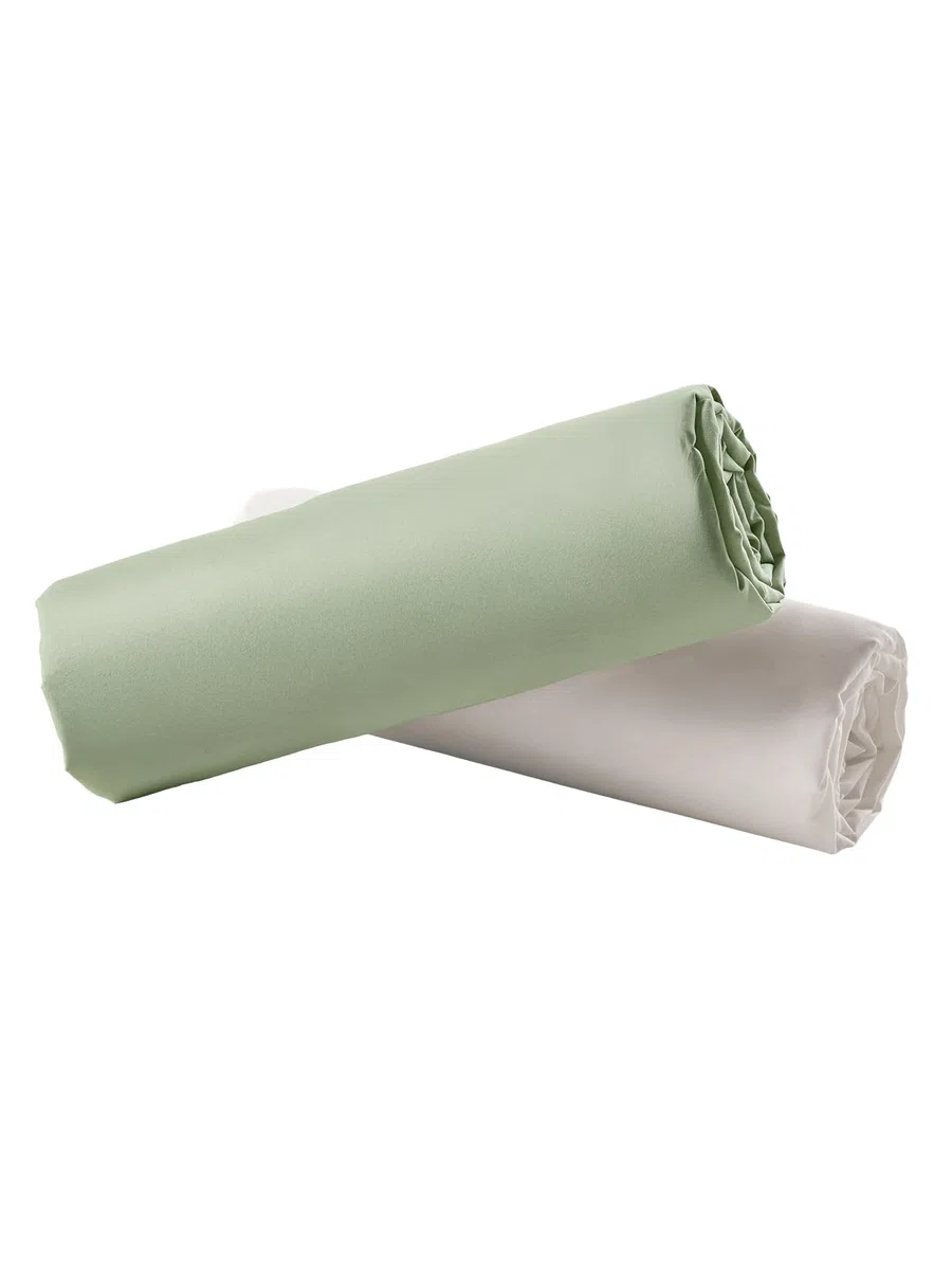 VERTBAUDET Lot de 2 draps-Housses Enfant en Coton recyclé Vert Sauge 90X200