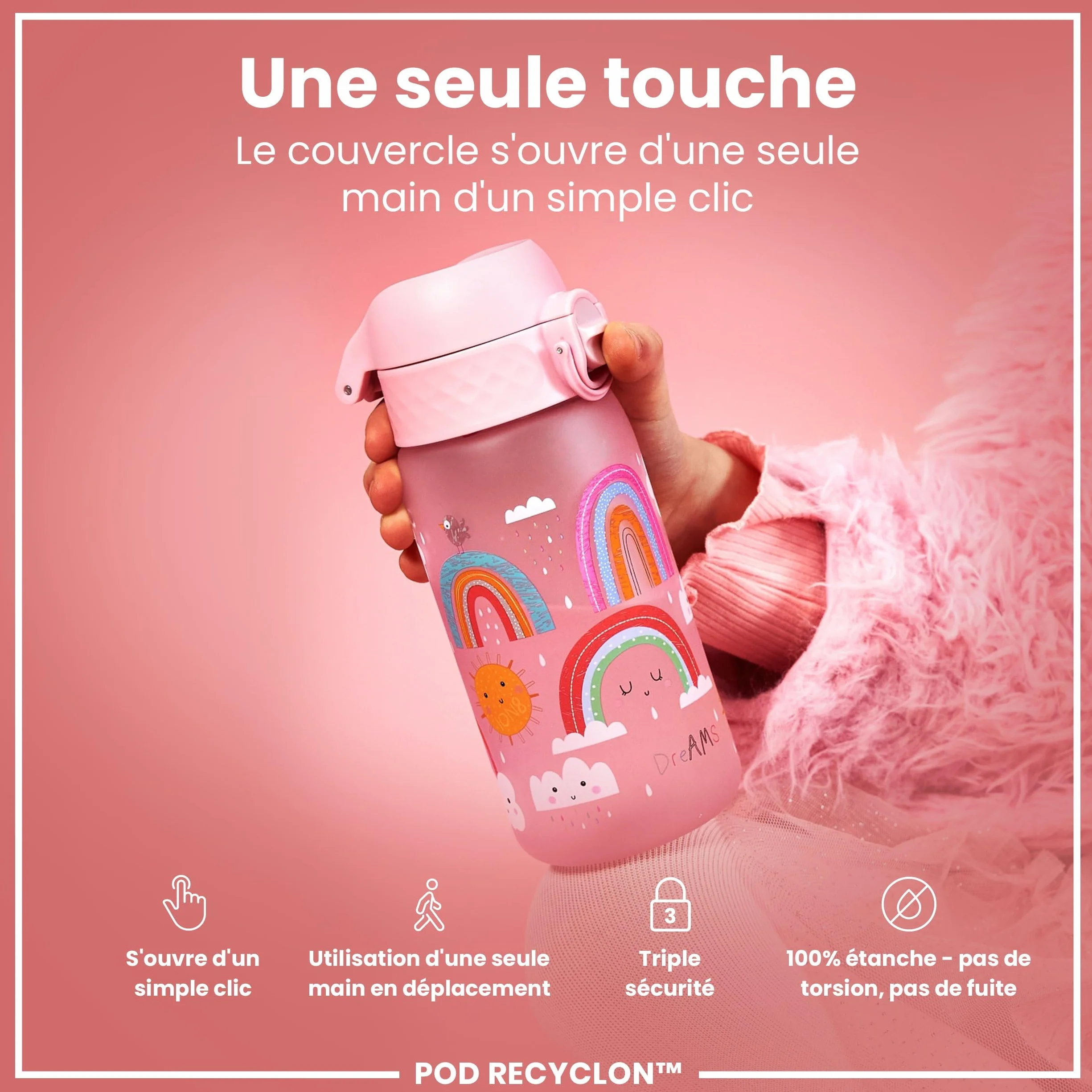 ION8 Gourde Enfant 350ml Anti-Fuite Sans BPA Lavable Lave-Vaisselle
