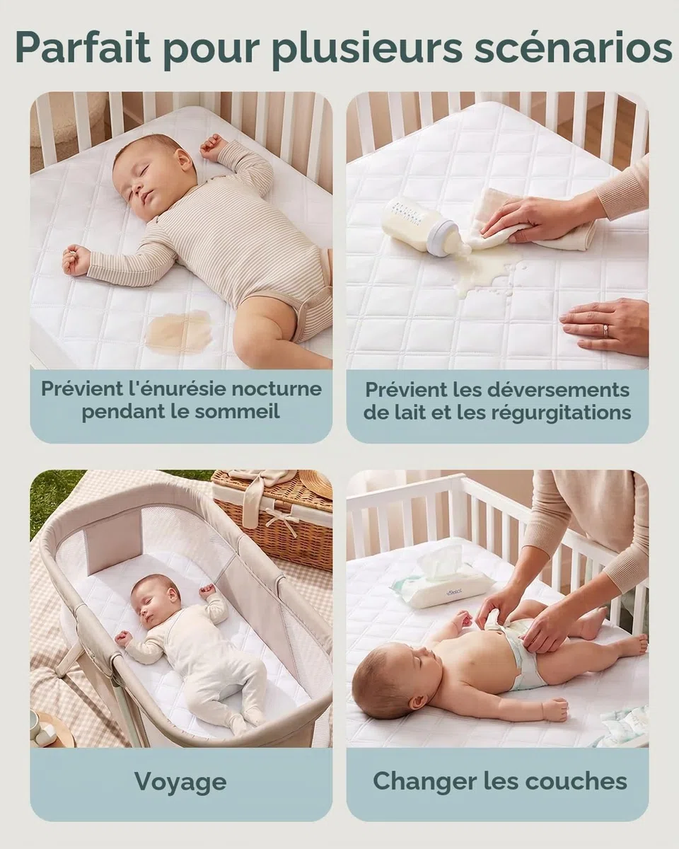 Yoofoss Protège Matelas Imperméable Bebe 50x90 Drap Housse Ajustable Protection de Matelas Bébé Amovible y Lavable pour Lit Berceau