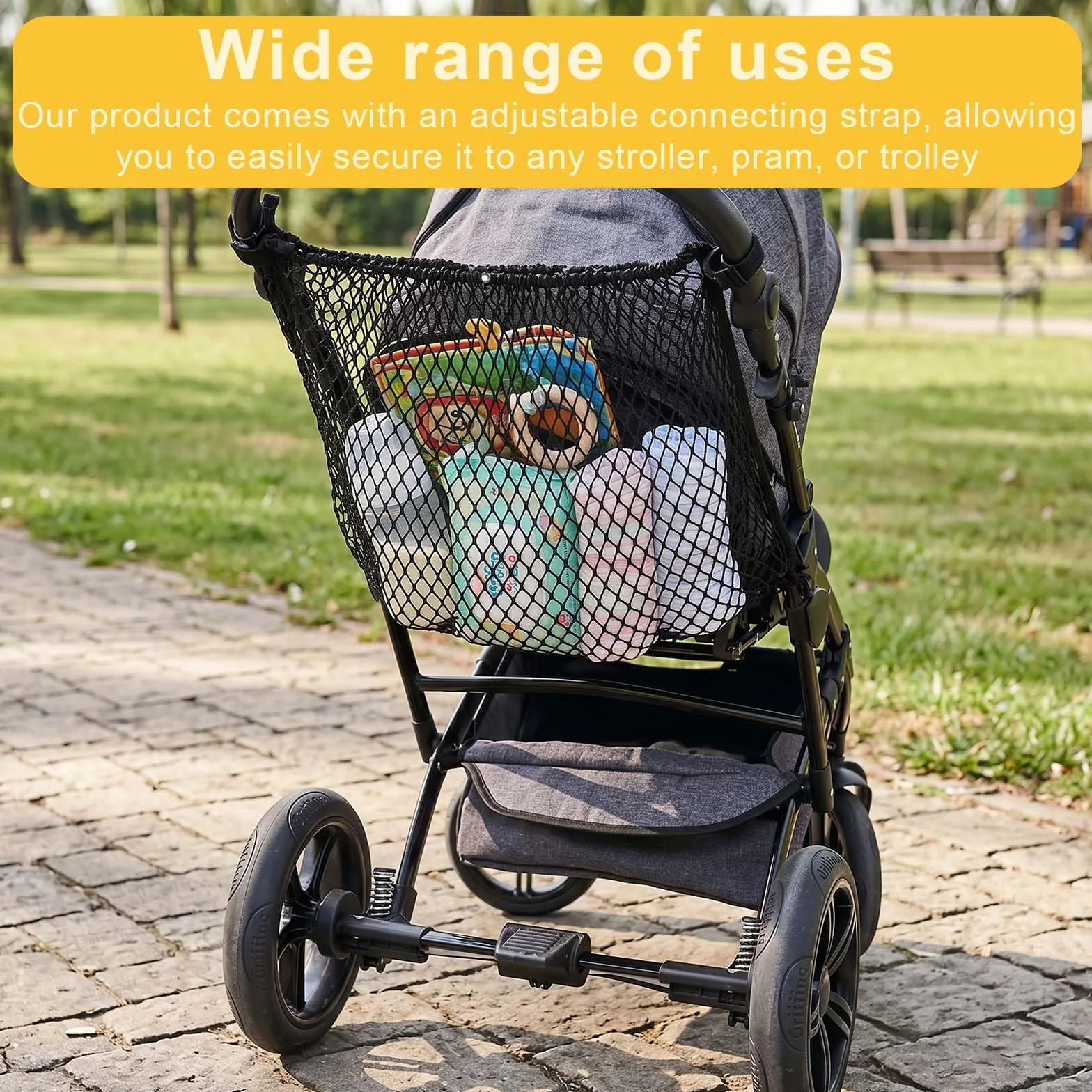 Filet de rangement pour poussette, Sac en filet pour poussette, Poche en filet pour poussette, Grand sac en filet pour poussette, convient aux poussettes, aux landaus et aux véhicules pour enfants