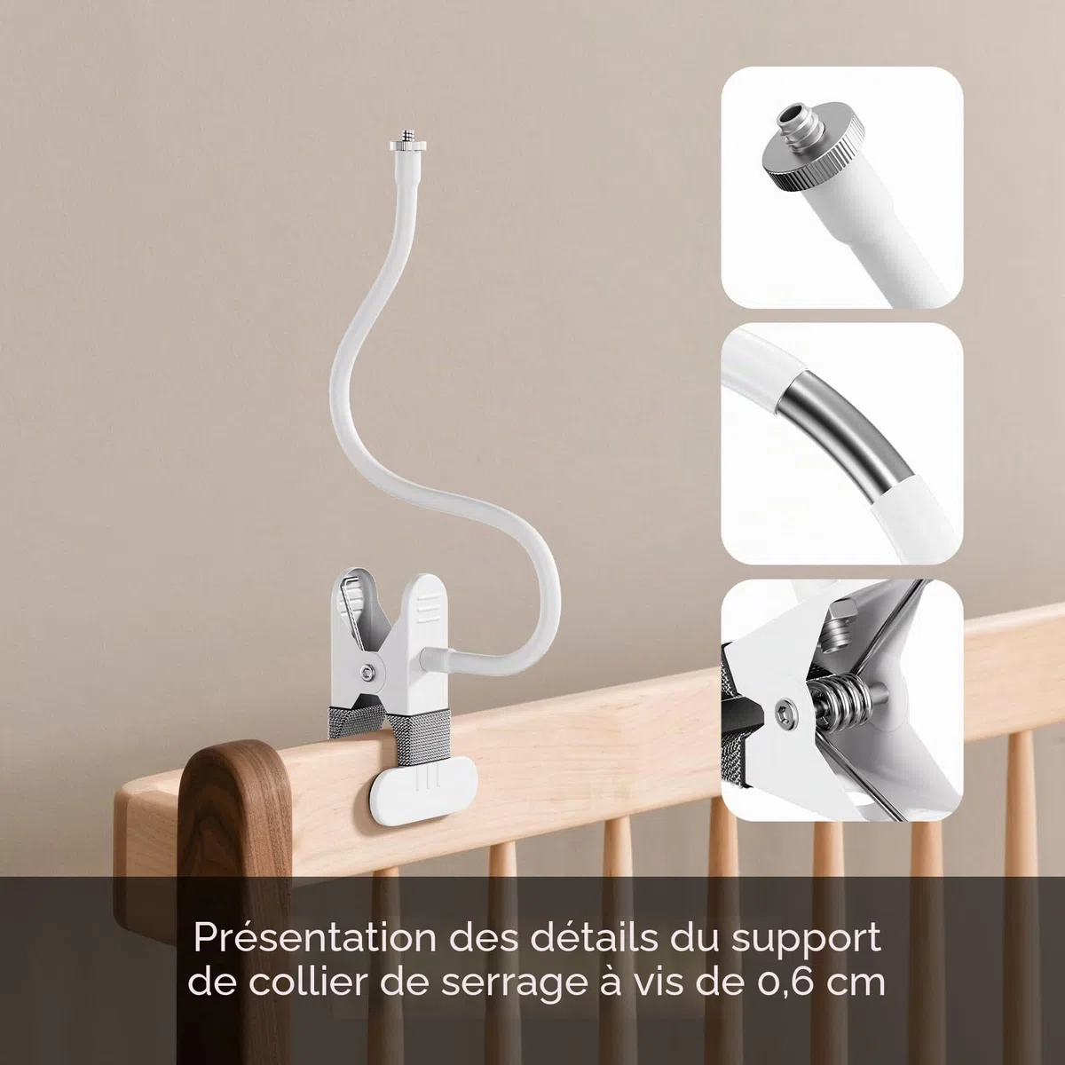 Support de caméra pour bébé, compatible avec Philips Avent SCD923/26, SCD921/26, SCD643/26, SCD951/26 - Support flexible pour appareil photo sans perçage - Montage facile pour lit d'enfant et étagère