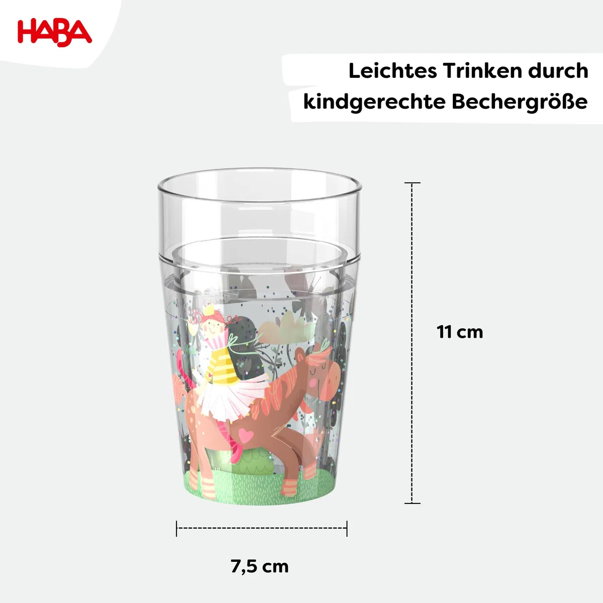 HABA Gobelet pailleté Princesse & Cheval 1 – gobelet enfant avec effet pailleté scintillant, parfait pour eau, jus & thé, pratique pour petites mains – 2012447004 (Lot de 2)